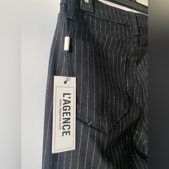L'AGENCE Selma High Rise Sleek Baby Boot Trousers Black/Silver Glitter Stripe 25 - Picture 9 of 9